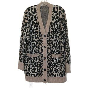 Fadivo New York Sweater Cardigan Womens Size XL/XXL Leopard Cheetah V‎ Neck